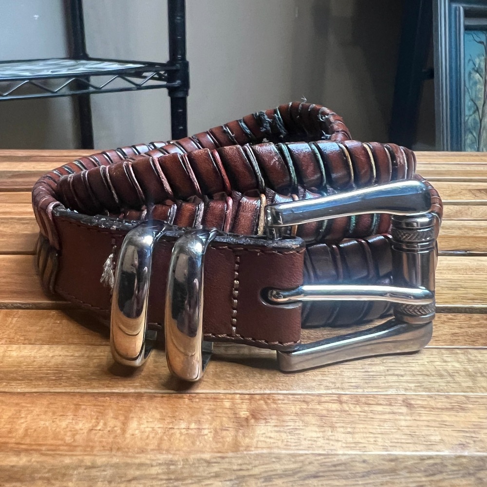 Vintage Martin Dingman Brown Braided Leather Belt Silver Buckle 36/90